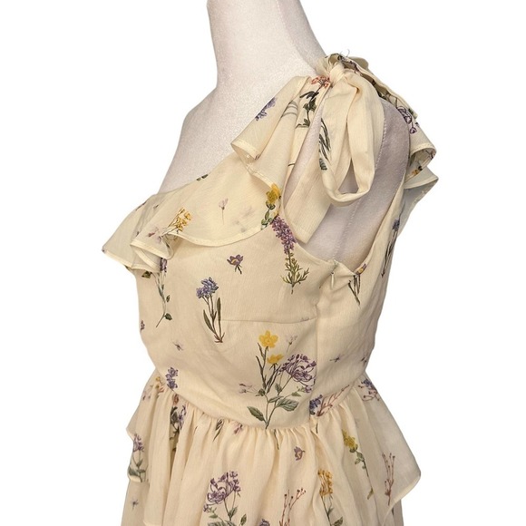 Lulus Women Perfect Posy Cream Floral Print One-Shoulder Ruffled Mini Dress Sz M - Picture 3 of 9